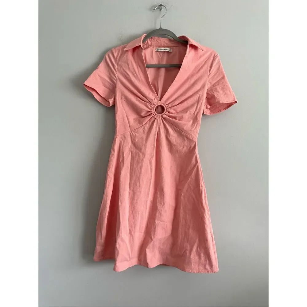 abercrombie & fitch O ring front collard short sleeve mini dress cottagecore S
